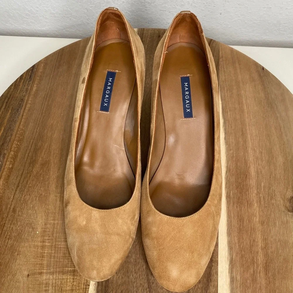 Margaux The Heel Tan Suede Block Heel Pumps Shoes Classic Quiet Luxury Size 11.5